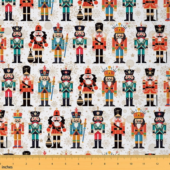Homewish Christmas Nutcracker Child Fabric by the Yard 1 Yard, Winter Gold Snowflake Room Decor Fabric by the Yard, Kawaii Cute Cartoon Sewing Fabric, Breathable Home Decor