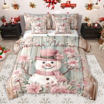 Homewish Christmas Snowman 7-Piece Twin Bedding Sets,Rustic Flower Floral Bedding Comforter Set,Pink Brown Sheet Sets For Girl Boys,Super Cozy Room Decor Reversible