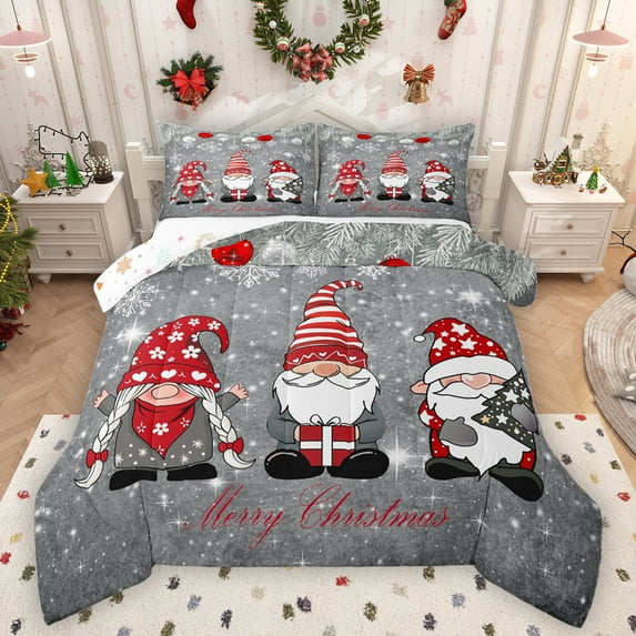 Homewish Christmas Theme Gnome Bedding Comforter Set,Merry Xmas Twin Comforter Sets,Happy New Year Bedding Set For Kids,Ultra Soft Home Decor Reversible,2 Pieces