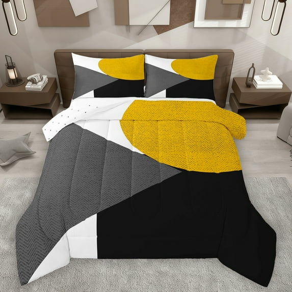 Homewish Circular Square Pattern Full Size Comforter Sets,Modern Abstract Geometric Bedding Comforter Set,Orange Gray Black Bedding Sets For Girl Teens,Breathable Home Decor Reversible,3 Pieces