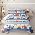 thumbnail image 1 of Homewish City Vehicle Striped Twin Quilt Set For Boys And Girls,Red Yellow Blue Emergency Truck Twin Coverlet Set,2 Pieces, 1 of 7
