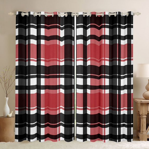 Homewish Classic Buffalo Plaid Black Out Curtains,Checkered Geometric Curtains Pack of 2 (42x63 Each),Red Grid Print Bedroom Curtains For Girls Boys,Super Cozy Room Decor