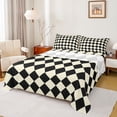 thumbnail image 1 of Homewish Classic Check Pattern Full Size Sheets,Geometric Rhombus Print Bed Sheets,Black Beige Sheet Sets For Kids,Super Cozy Room Decor,4-Piece, 1 of 7
