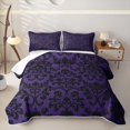 thumbnail image 1 of Homewish Classic Damask Skull Twin Quilt Set for Boys Girls, Violet Vintage Gothic Floral Twin Coverlet Set, 2 Pieces, 1 of 7