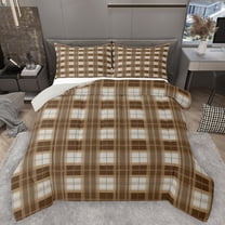 Homewish Classic Geometric Plaid Bedding Comforter Set,Modern Geometric Twin Comforter Sets,Brown Grid Bedding Set For Boys Kids,Super Cozy Room Decor Reversible,2pcs