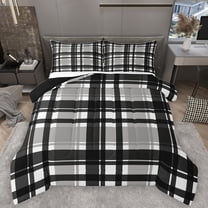 Homewish Classic Geometric Plaid Bedding Comforter Set,Modern Geometric Twin Comforter Sets,Gray Black Grid Bedding Set For Boys Kids,Super Cozy Room Decor Reversible,2pcs