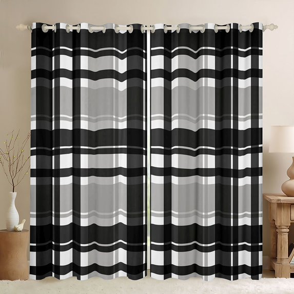 Homewish Classic Geometric Plaid Blackout Curtains Set of 2 (52x84 Each),Modern Geometric Window Curtains,Gray Black Grid Curtains and Drapes For Boys Kids,Super Cozy Room Decor