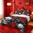 thumbnail image 1 of Homewish Classic Gothic Halloween Skull Bed Sheets,Red Rose Branch Print Full Size Sheets,Black Red White,4 Pieces,1 Flat Sheet,1 Fitted Sheet and 2 Pillowcases, 1 of 6