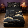 thumbnail image 1 of Homewish Clouds Stars Zipper Full Size Comforter Sets with Fitted Sheet and 2 Pillowcases, Black and Gold Zipper Bedding Set, Black Reversible, 1 of 7