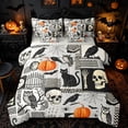 thumbnail image 1 of Homewish Collage Halloween Skeleton Twin Bedding, Retro Pumpkin Crow Owl Bedding Comforter Set, Gray Reversible, 7 Pieces, 1 of 7