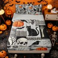 thumbnail image 1 of Homewish Collage Halloween Skeleton Zipper Twin Comforter Sets with Fitted Sheet and 2 Pillowcases for Kids, Retro Pumpkin Crow Owl Zipper Bedding Set, Gray Reversible, 4 Pieces, 1 of 6