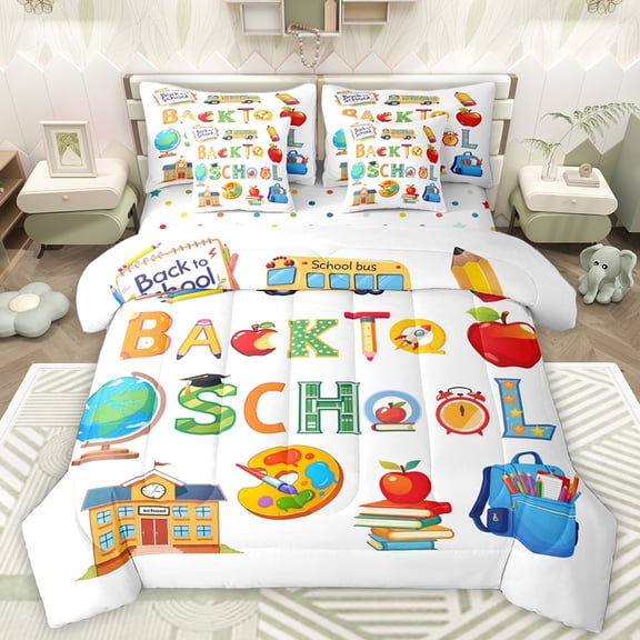 Homewish Colorful 26 Alphabet 7pcs Bedding Comforter Set,Back To School Queen Bedding Sets,Teens Edoicational Queen Sheet Sets For Girls Boys,Super Cozy Room Decor Reversible
