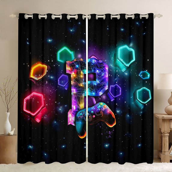 Homewish Colorful Alphabet P Kitchen Curtains,Gaming Pad Print Black Out Curtains Pack of 2 (42x63 Each),Red Green