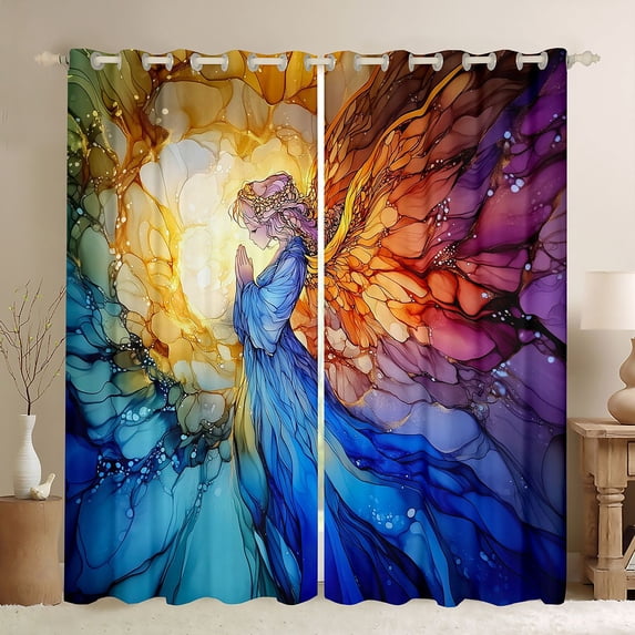 Homewish Colorful Angel Wings Blackout Curtains Set of 2 (52x84 Each),Cute Cartoon Girl Window Curtains,Modern Aesthetic Artistic Curtains and Drapes For Boyskids,Breathable Home Decor