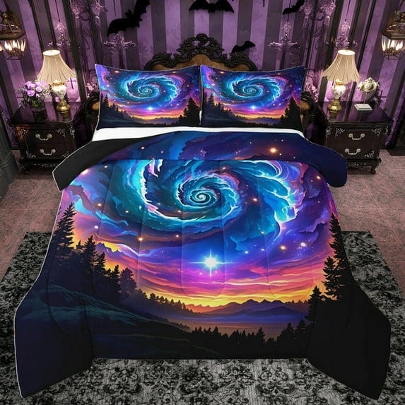 Homewish Colorful Aurora Bedding Comforter Set,Watercolor Sky Twin Comforter Sets,Blue Purple Ombre Bedding Set For Girls,Ultra Soft Home Decor Reversible,2-Piece