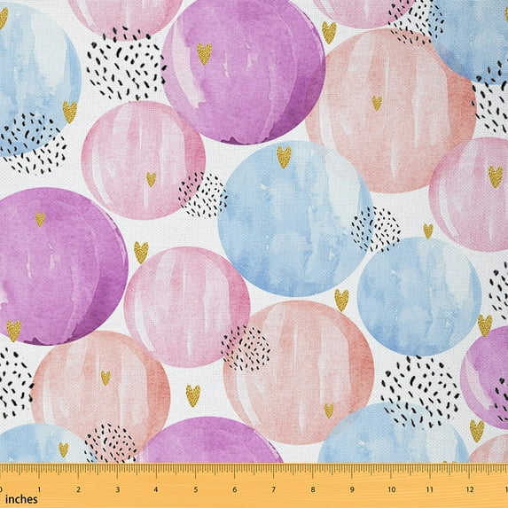 Homewish Colorful Balloon Fabric by the Yard 1 Yard,Geometric Circle Home Decor Fabric by the Yard,Gold Heart Print Sewing Fabric For Girls Kids,Breathable Home Decor