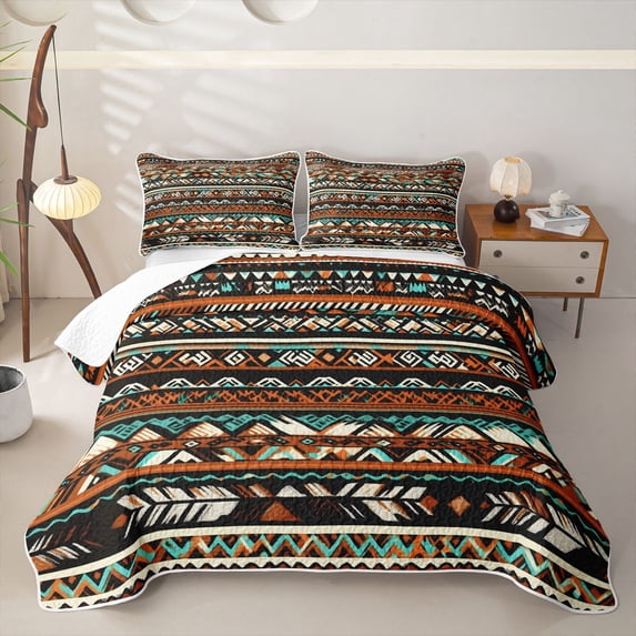 Homewish Colorful Bohemian Geometric Twin Quilt Set,Vintage Boho Rhombus Stripes Twin Coverlet Set,2-Piece