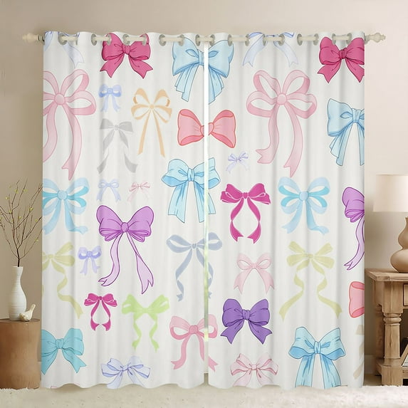 Homewish Colorful Bow Knot Black Out Curtains,Princess Cartoon Bowtie Curtains Pack of 2 (42x63 Each),Multicolor Bowknot Bedroom Curtains For Kids,Luxury Bedroom Decor