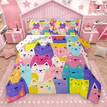 Homewish Colorful Cats 2pcs Bedding Comforter Set for Preppy Kids Child,Cartoon Animal Twin Comforter Sets,Kawaii Pet Breathable Bedding Set,Super Cozy Room Decor,Reversible