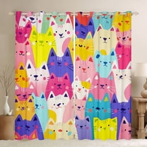 Homewish Colorful Cats Black Out Curtains for Preppy Kids Child,Cartoon Animal Curtains Pack of 2 (42x63 Each),Kawaii Pet Bedroom Curtains,Super Cozy Room Decor