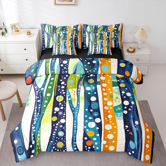 Homewish Colorful Circle 7-Piece Twin Bedding Sets For Adults Female Men,Abstract Polka Dots Bedding Comforter Set,Vintage Aesthetic Breathable Sheet Sets,Ultra Soft Home Decor,Reversible