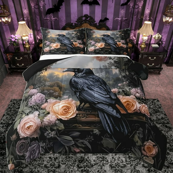 Homewish Colorful Flower Bedding Comforter Set,Happy Valentine'S Day Twin Comforter Sets,Black Crown Bedding Set For Men Women,Luxury Bedroom Decor Reversible,2 Pieces