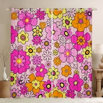 Homewish Colorful Flower Dasiy Black Out Curtains,Kawaii Floral Curtains Pack of 2 (42x63 Each),Pink Yellow Bedroom Curtains For Girls Teens,Ultra Soft Home Decor