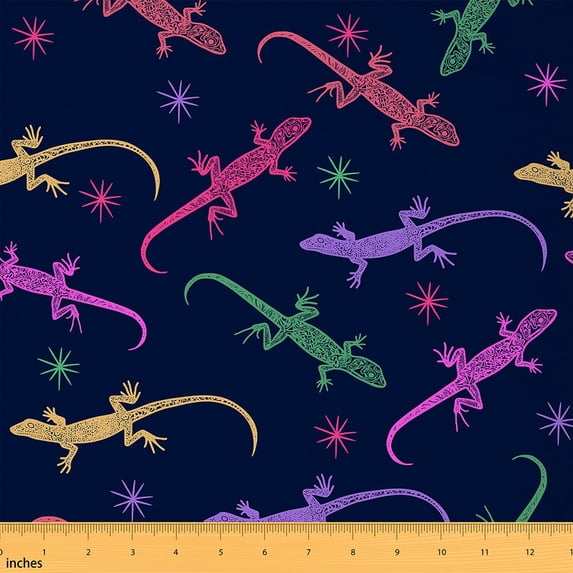 Homewish Colorful Gecko Fabric by the Yard 3 Yard,Wild Animal Sewing Fabric,Pink Purple Black Room Decor Fabric by the Yard For Boys Kids,Super Cozy Room Decor
