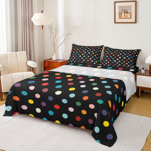 Homewish Colorful Geometric Circle Boy Girl 4 Pieces Queen Sheet Sets,Polka Dots Ultra Soft Flat Sheet,Vintage Aesthetic Queen Fitted Sheet,Luxury Bedroom Decor