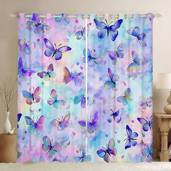 Homewish Colorful Graffiti Butterfly Blackout Curtains Set of 2 (52x84 Each),Multicolor Gradient Butterflies Window Curtains,Pink Blue Purple Curtains and Drapes For Girls,Ultra Soft Home Decor
