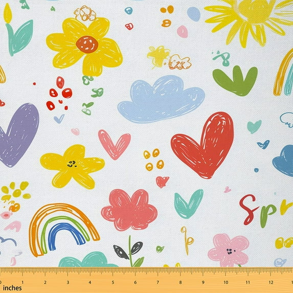 Homewish Colorful Graffiti Loves Fabric by the Yard 1 Yard,Fairy Tale Theme Home Decor Fabric by the Yard,Multicolor Flower Floral Sewing Fabric For Girls,Luxury Bedroom Decor