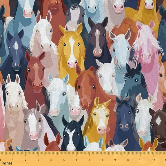 Homewish Colorful Horse Fabric by the Yard 3 Yard,Farm Animal Sewing Fabric,Oil Painting Room Decor Fabric by the Yard For Girls Boys,Super Cozy Room Decor