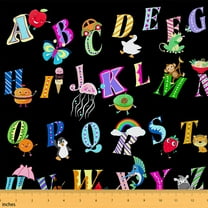 Homewish Colorful Initial Letter Fabric by the Yard 1 Yard,Cute Monkey Penguin Home Decor Fabric by the Yard,Kawaii Rainbow Butterfly Sewing Fabric For Boys Girls,Breathable Home Decor