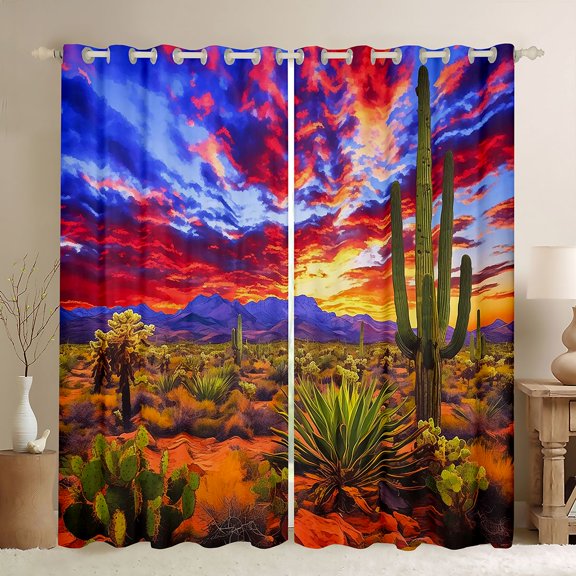 Homewish Colorful Natural Scenery Curtains Pack of 2 (42x84 Each),Tropical Desert Cactus Curtains Blackout,Rustic Western Cowboy Bedroom Curtains For Adults,Breathable Home Decor