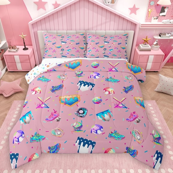 Homewish Colorful Splatter Ink Queen Comforter Set,Baseball Game Bedding Sets,Ball Sport Lover Bedding Comforter Set For Boys Girl,Ultra Soft Home Decor Reversible,3 Pieces
