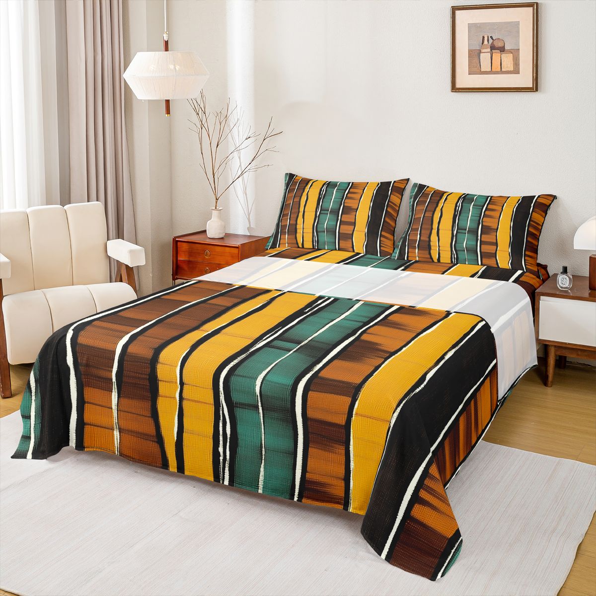 Homewish Colorful Stripes 4-Piece Full Size Sheets for Teens Boys Girls