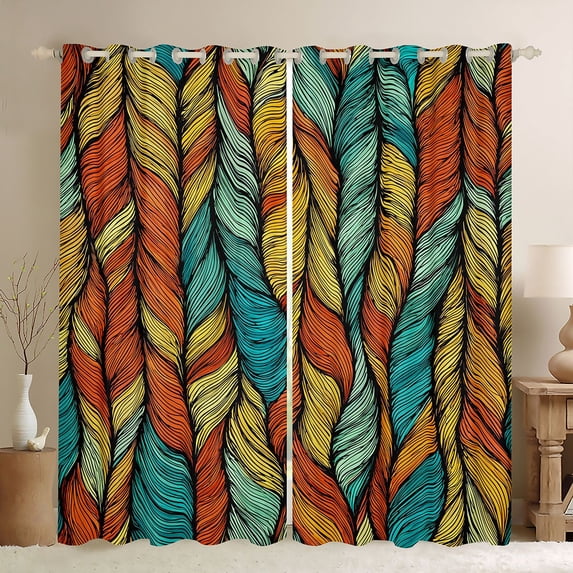 Homewish Colorful Stripes Curtains Pack of 2 (42x84 Each) for Teens Boys Girls,Geometric Lines Curtains Blackout,Vintage Aesthetic Bedroom Curtains,Breathable Home Decor