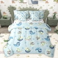 thumbnail image 1 of Homewish Colorful Wild Dino 7 Pieces Bedding Comforter Set,Cartoon Dinosaur Egg Full Bedding Set,Blue Green Fitted Sheet Flat Sheet For Boys Teens,Ultra Soft Home Decor Reversible, 1 of 8