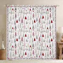 Homewish Colorful Xmas Tree Black Out Curtains,Merry Christmas Curtains Pack of 2 (42x63 Each),Gray White Red Bedroom Curtains For Girls Kids,Super Cozy Room Decor