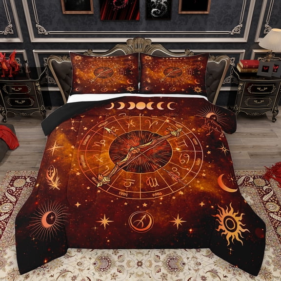 Homewish Constellation Pattern Bedding Comforter Set,Boho Bohemain Twin Comforter Sets,Vintage Moon Stars Sun Bedding Set For Teens,Luxury Bedroom Decor Reversible,2-Piece