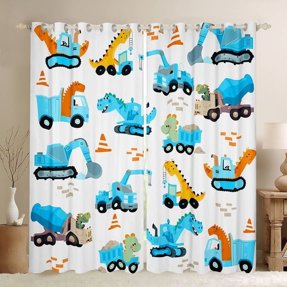 Homewish Construction Vehicle Boys Curtains Pack of 2 (42x84 Each), Cartoon Dinosaur Truck Curtains Blackout, Kawaii Animal Bedroom Curtains, Living Room Curtains Decor