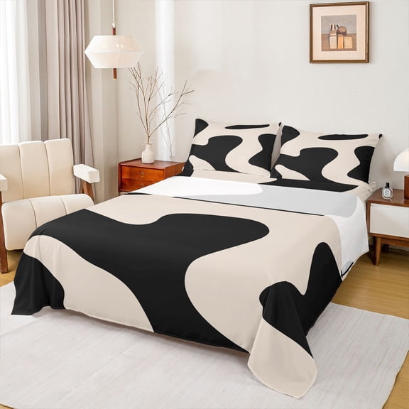 Homewish Contemporary Art Boho Queen Sheet Set,Geometric Striped Line Brown Black,Breathable Decor For Boys Teens,4-Piece