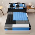 thumbnail image 1 of Homewish Contemporary Block Zipper Queen Comforter Set with Fitted Sheet and 2 Pillowcases,Modern Aesthetic Zipper Bedding Set,Sky Blue,Black Reversible,4pcs, 1 of 8