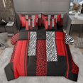 thumbnail image 1 of Homewish Contemporary Geometric Stripe 7 Pieces Bedding Comforter Set,Chic Geometric Striped Full Bedding Set,Red White Black Fitted Sheet Flat Sheet For Boys Teens,Breathable Home Decor Reversible, 1 of 8