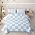thumbnail image 1 of Homewish Contemporary Gingham Quilt Full, Minimalist Checkered Full Bedspread Sets, Light Blue, 1 of 7