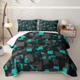 thumbnail image 1 of Homewish Contemporary Grid Quilt King,Teal Black King Coverlet Set,3pcs, 1 of 7