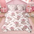 thumbnail image 1 of Homewish Cool Western Cowgirl 7-Piece Twin Bedding Sets,Retro Rustic Farmhouse Cabin Bedding Comforter Set,Pink White Grometric Plaid Sheet Sets For Girls Kids,Microfiber Bedroom Decor Reversible, 1 of 9