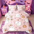 thumbnail image 1 of Homewish Coquette Cute Halloween Ghost 7 Pieces Full Size Bedding Sets,Bow Daisy Pumpkin Print Full Size Bed in a Bag,Blush Pink White,Pink Reversible, 1 of 8