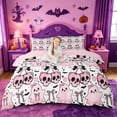 thumbnail image 1 of Homewish Coquette Halloween Skull Ghost Duvet Cover Queen,Cherry Bow Print Queen Bedding,Pink White,Pink Reversible,3 Pieces,1 Duvet Cover and 2 Pillowcases, 1 of 6
