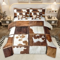 Homewish Country Farm Cowhide 7-Piece Twin Bedding Sets,Rustic Farmhouse Cabin Bedding Comforter Set,Patchwork Cow Hide Sheet Sets For Men Women,Ultra Soft Home Decor Reversible